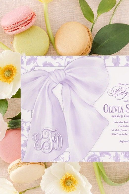 Lilac Baby Girl Shower Invitations, baby sprinkle girl, whimsical chinoiserie, grandmillenial lavender garden tea party southern sip and see (10 printed invitations | Plain White Envelopes)