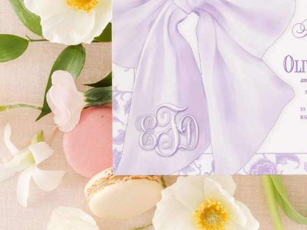 Lilac Baby Girl Shower Invitations, baby sprinkle girl, whimsical chinoiserie, grandmillenial lavender garden tea party southern sip and see (10 printed invitations | Plain White Envelopes)
