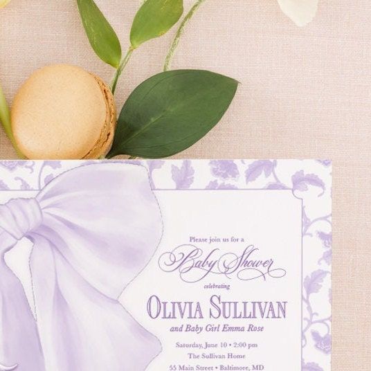 Lilac Baby Girl Shower Invitations, baby sprinkle girl, whimsical chinoiserie, grandmillenial lavender garden tea party southern sip and see (10 printed invitations | Plain White Envelopes)