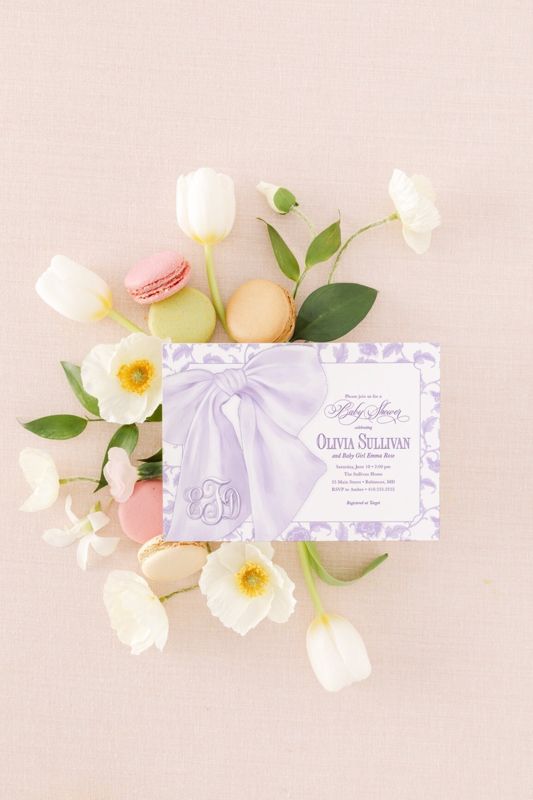 Lilac Baby Girl Shower Invitations, baby sprinkle girl, whimsical chinoiserie, grandmillenial lavender garden tea party southern sip and see (10 printed invitations | Plain White Envelopes)