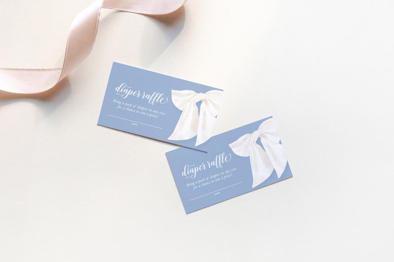 Boy Baby Shower Diaper Raffle ticket Insert Cards Printed with Watercolor Bow  - Baby Boy Sprinkle - Blue Bow Insert Card (20 printed cards)
