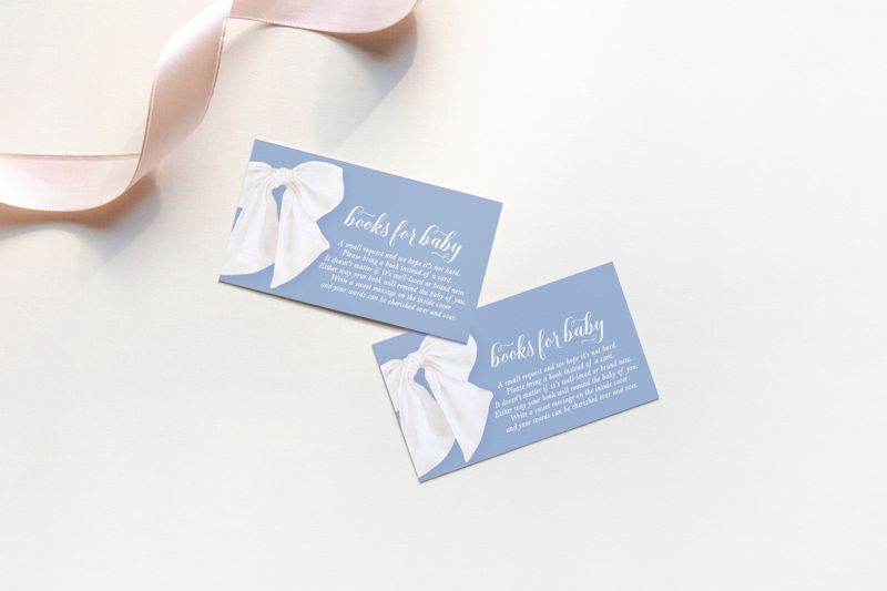 Boy Baby Shower Books for Baby Insert Cards Printed with Watercolor Bow  - Baby Boy Sprinkle - Blue Bow Insert Card (20 printed cards)