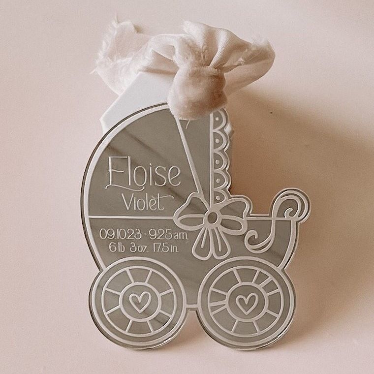 Keepsake Christmas Ornament for Baby Girl Gift, baby’s First christmas ornament, birth statistic ornament, birth information ornament stats (Rose Gold Mirror)