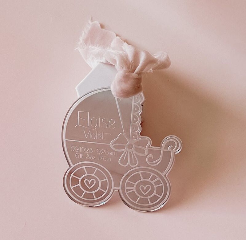 Keepsake Christmas Ornament for Baby Girl Gift, baby’s First christmas ornament, birth statistic ornament, birth information ornament stats (Rose Gold Mirror)