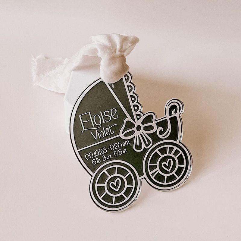 Keepsake Christmas Ornament for Baby Girl Gift, baby’s First christmas ornament, birth statistic ornament, birth information ornament stats (Rose Gold Mirror)