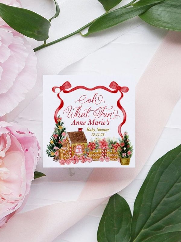 Printable Red Christmas Baby Shower Favor Tags - Red Bow - Gingerbread Baby Shower - Thank you tags - winter baby girl sprinkle baby boy