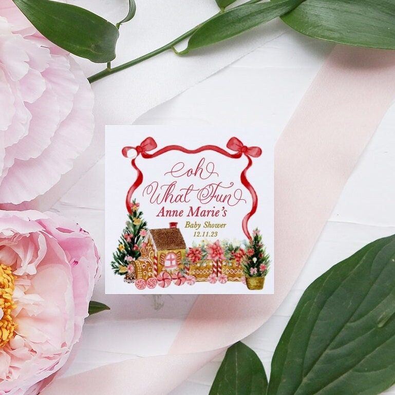 Printable Red Christmas Baby Shower Favor Tags - Red Bow - Gingerbread Baby Shower - Thank you tags - winter baby girl sprinkle baby boy
