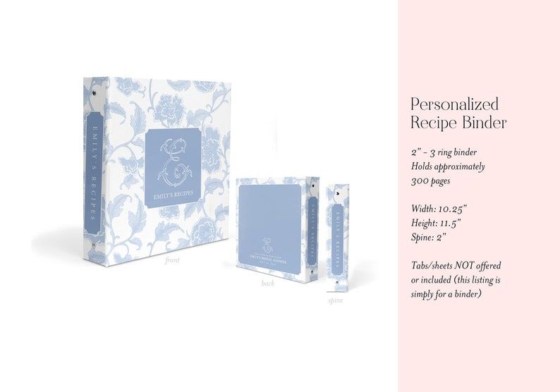 Chinoiserie Recipe Book Binder - Recipes for Bride to Be - Cookbook - Custom 3 Ring Binder - Bridal Shower Gift - Engagement Gift for Bride