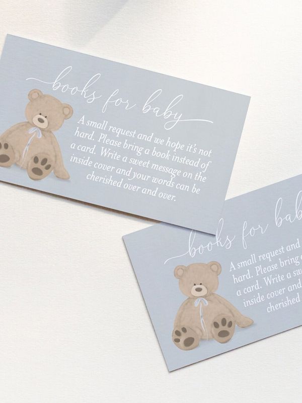 Boy Baby Shower Books for Baby Insert Cards Printed with Teddy Bear  - Baby Boy Sprinkle - Bearly Wait (20 printed cards)
