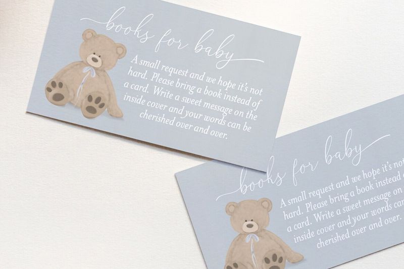 Boy Baby Shower Books for Baby Insert Cards Printed with Teddy Bear  - Baby Boy Sprinkle - Bearly Wait (20 printed cards)