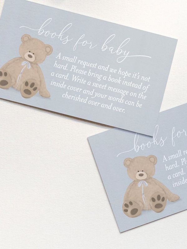 Boy Baby Shower Books for Baby Insert Cards Printed with Teddy Bear  - Baby Boy Sprinkle - Bearly Wait (20 printed cards)