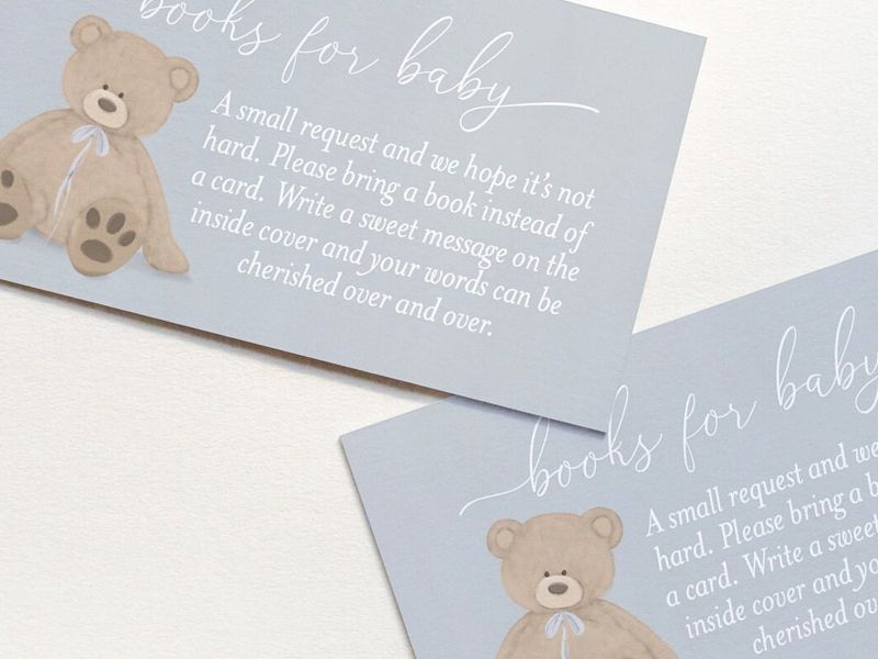 Boy Baby Shower Books for Baby Insert Cards Printed with Teddy Bear  - Baby Boy Sprinkle - Bearly Wait (20 printed cards)