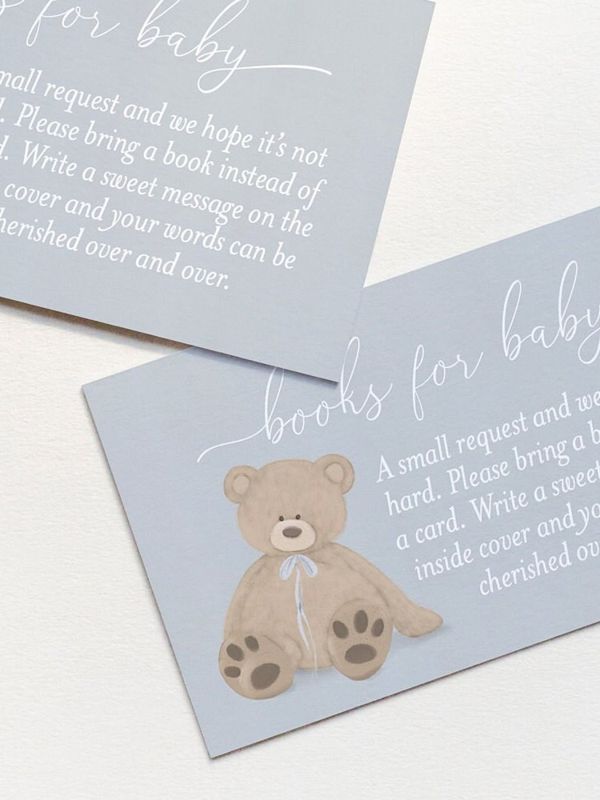 Boy Baby Shower Books for Baby Insert Cards Printed with Teddy Bear  - Baby Boy Sprinkle - Bearly Wait (20 printed cards)
