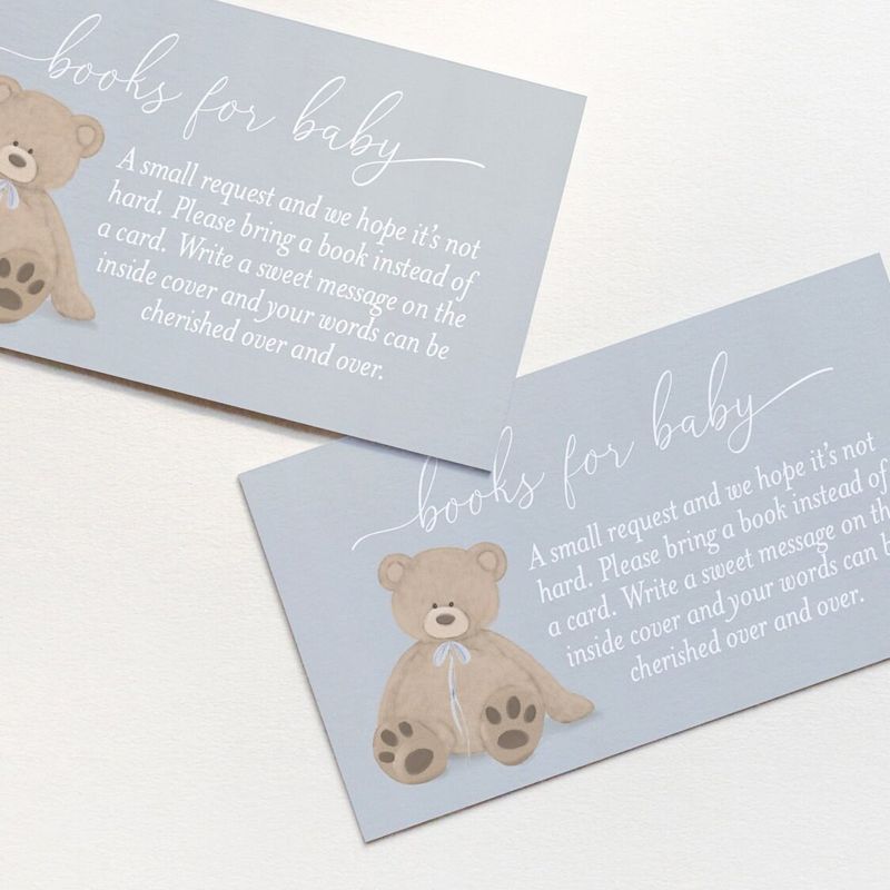 Boy Baby Shower Books for Baby Insert Cards Printed with Teddy Bear  - Baby Boy Sprinkle - Bearly Wait (20 printed cards)