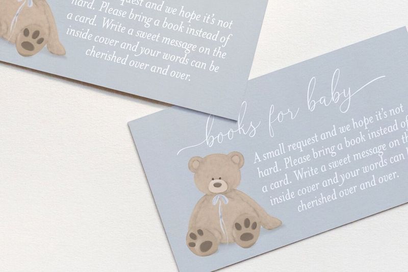 Boy Baby Shower Books for Baby Insert Cards Printed with Teddy Bear  - Baby Boy Sprinkle - Bearly Wait (20 printed cards)
