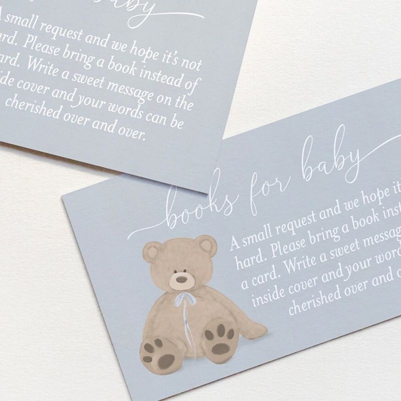 Boy Baby Shower Books for Baby Insert Cards Printed with Teddy Bear  - Baby Boy Sprinkle - Bearly Wait (20 printed cards)
