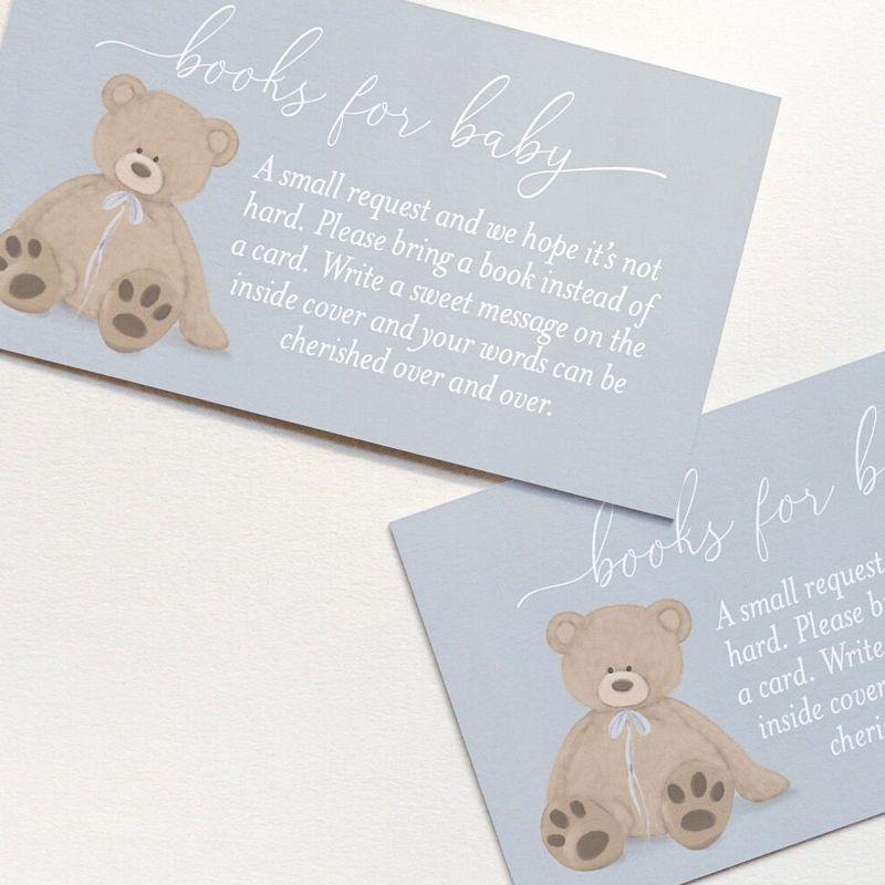 Boy Baby Shower Books for Baby Insert Cards Printed with Teddy Bear  - Baby Boy Sprinkle - Bearly Wait (20 printed cards)