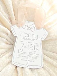 Baby Boy keepsake Christmas ornament, baby’s First christmas birth statistic ornament, birth information ornament stats mirror acrylic (Silver mirror)