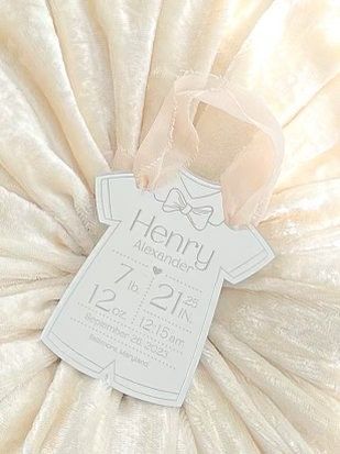Baby Boy keepsake Christmas ornament, baby’s First christmas birth statistic ornament, birth information ornament stats mirror acrylic (Silver mirror)