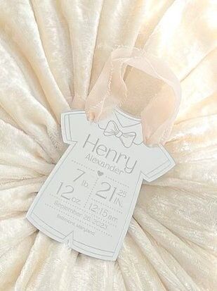 Baby Boy keepsake Christmas ornament, baby’s First christmas birth statistic ornament, birth information ornament stats mirror acrylic (Silver mirror)