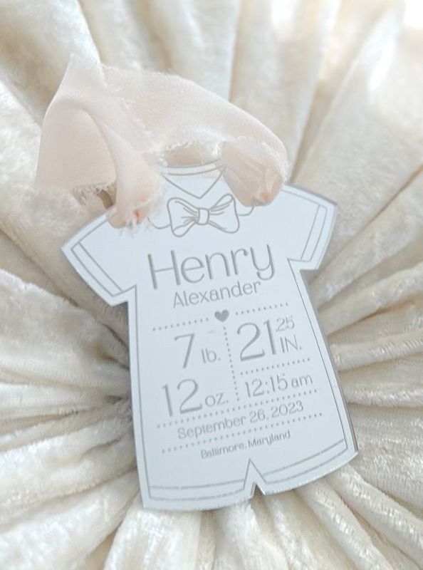 Baby Boy keepsake Christmas ornament, baby’s First christmas birth statistic ornament, birth information ornament stats mirror acrylic (Silver mirror)