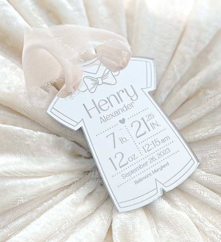 Baby Boy keepsake Christmas ornament, baby’s First christmas birth statistic ornament, birth information ornament stats mirror acrylic (Silver mirror)