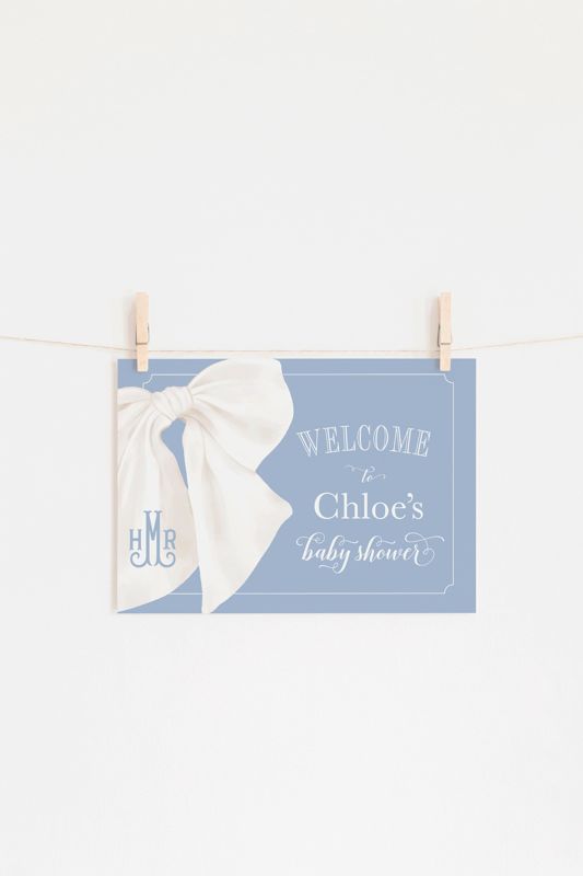 Boy Baby Shower Welcome Sign - Preppy Southern Heirloom Bow - Watercolor Monogram Bow - Boy Baby Sprinkle