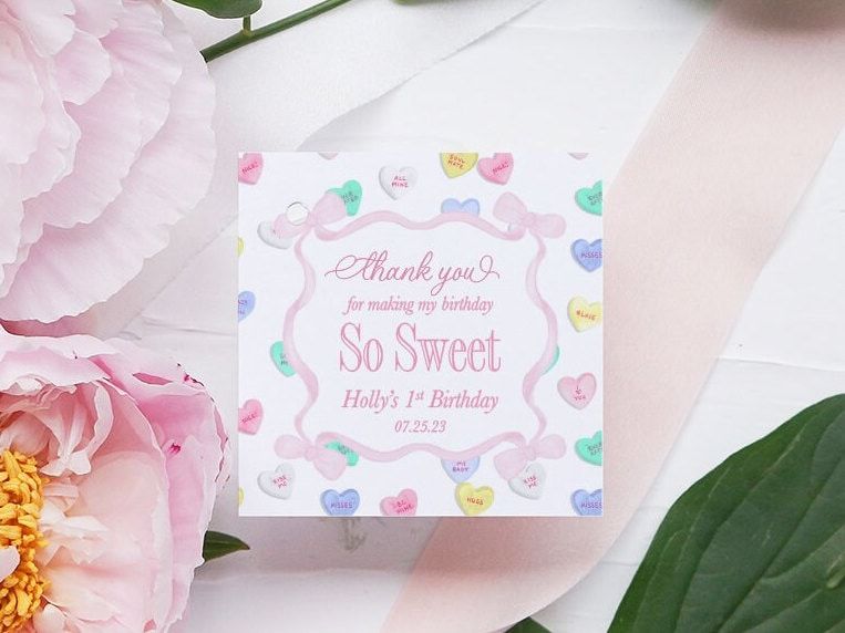 Valentines Day Girl Baby Shower Favor Tags - Pink Bow - February Girl Birthday Party - Thank you tags - winter baby girl sprinkle (20 printed notes)