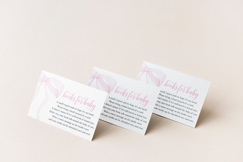 Preppy Pink Bow, Baby Shower Books for Baby Insert Cards, Printed Book Insert Cards, Girl Baby Shower, Bring a book instead of a card (20 printed cards)