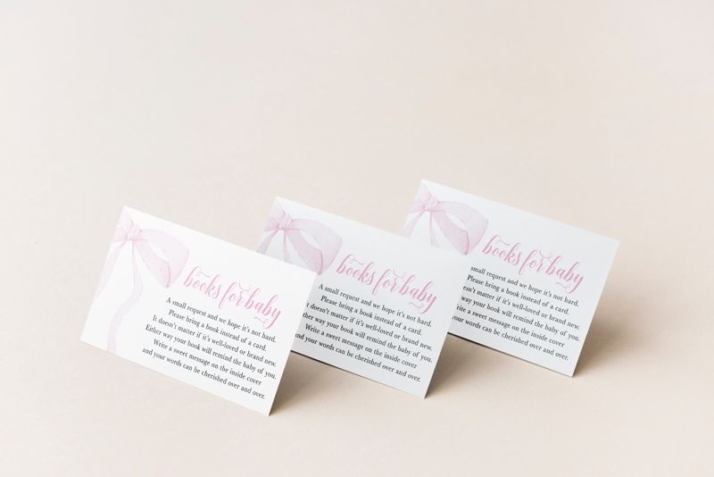 Preppy Pink Bow, Baby Shower Books for Baby Insert Cards, Printed Book Insert Cards, Girl Baby Shower, Bring a book instead of a card (20 printed cards)
