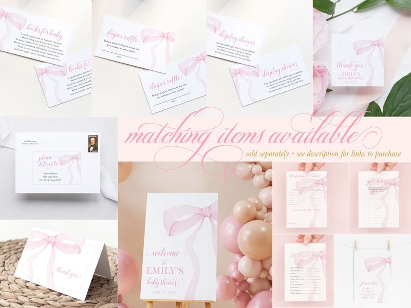 Preppy Pink Bow, Baby Shower Books for Baby Insert Cards, Printed Book Insert Cards, Girl Baby Shower, Bring a book instead of a card (20 printed cards)