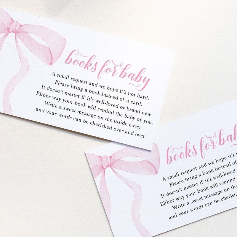 Preppy Pink Bow, Baby Shower Books for Baby Insert Cards, Printed Book Insert Cards, Girl Baby Shower, Bring a book instead of a card (20 printed cards)