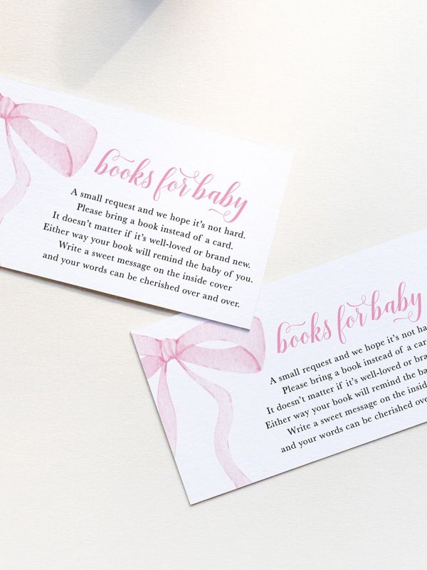 Preppy Pink Bow, Baby Shower Books for Baby Insert Cards, Printed Book Insert Cards, Girl Baby Shower, Bring a book instead of a card (20 printed cards)