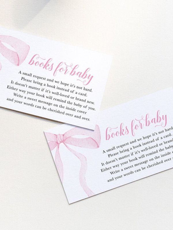 Preppy Pink Bow, Baby Shower Books for Baby Insert Cards, Printed Book Insert Cards, Girl Baby Shower, Bring a book instead of a card (20 printed cards)