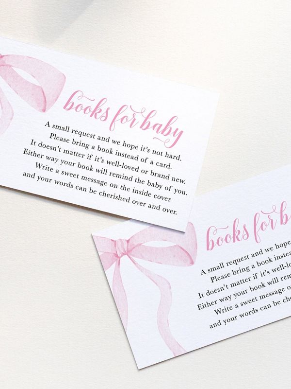 Preppy Pink Bow, Baby Shower Books for Baby Insert Cards, Printed Book Insert Cards, Girl Baby Shower, Bring a book instead of a card (20 printed cards)
