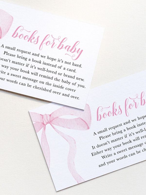Preppy Pink Bow, Baby Shower Books for Baby Insert Cards, Printed Book Insert Cards, Girl Baby Shower, Bring a book instead of a card (20 printed cards)
