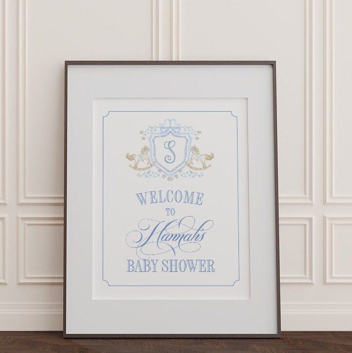 Classic Rocking Horse Baby Boy Shower Welcome Sign Printed - Monogram Rocking Horse - Classic Baby Boy Sprinkle 18x24" Welcome Poster (18x24")