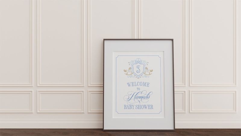 Classic Rocking Horse Baby Boy Shower Welcome Sign Printed - Monogram Rocking Horse - Classic Baby Boy Sprinkle 18x24" Welcome Poster (18x24")