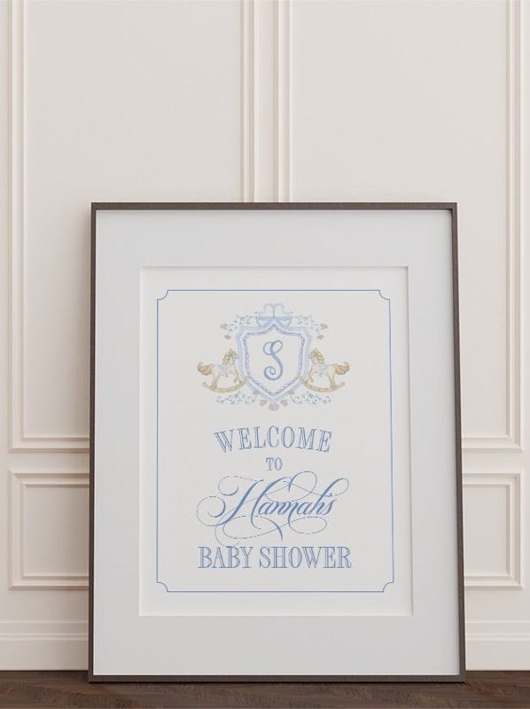 Classic Rocking Horse Baby Boy Shower Welcome Sign Printed - Monogram Rocking Horse - Classic Baby Boy Sprinkle 18x24" Welcome Poster (18x24")