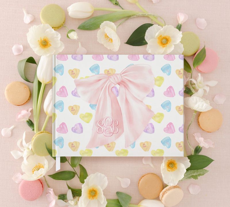 Pink Bow Guest Book for Valentine's Day Baby Girl Shower - Candy Hearts Theme - Custom Guestbook - Baby Shower Gift - Monogram Guestbook