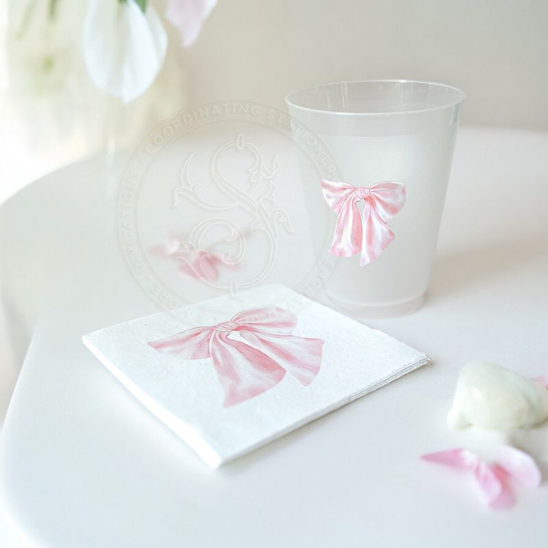 Pink Bow Party Cups for Baby Girl Shower Sprinkle, 1st Birthday Party, Fancy Tea Party, Bridesmaids Luncheon (5 Cups)