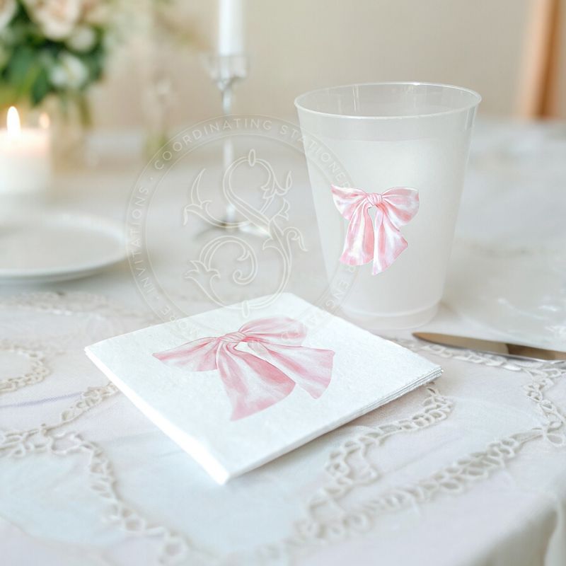 Pink Bow Party Cups for Baby Girl Shower Sprinkle, 1st Birthday Party, Fancy Tea Party, Bridesmaids Luncheon (5 Cups)