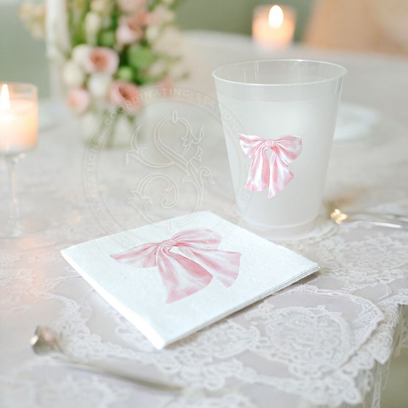 Pink Bow Party Cups for Baby Girl Shower Sprinkle, 1st Birthday Party, Fancy Tea Party, Bridesmaids Luncheon (5 Cups)