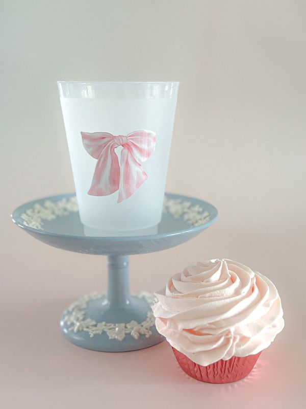 Pink Bow Party Cups for Baby Girl Shower Sprinkle, 1st Birthday Party, Fancy Tea Party, Bridesmaids Luncheon (5 Cups)