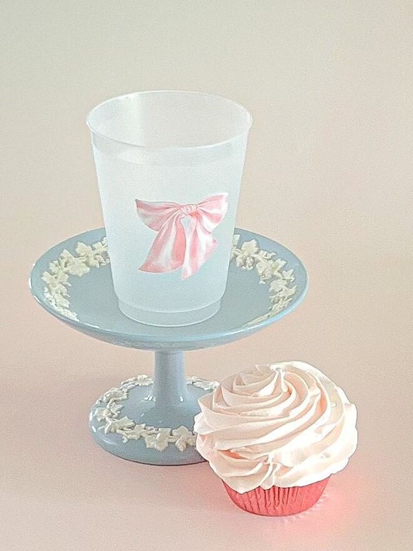 Pink Bow Party Cups for Baby Girl Shower Sprinkle, 1st Birthday Party, Fancy Tea Party, Bridesmaids Luncheon (5 Cups)