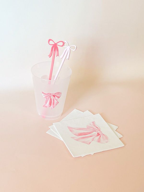 Pink Bow Party Cups for Baby Girl Shower Sprinkle, 1st Birthday Party, Fancy Tea Party, Bridesmaids Luncheon (5 Cups)