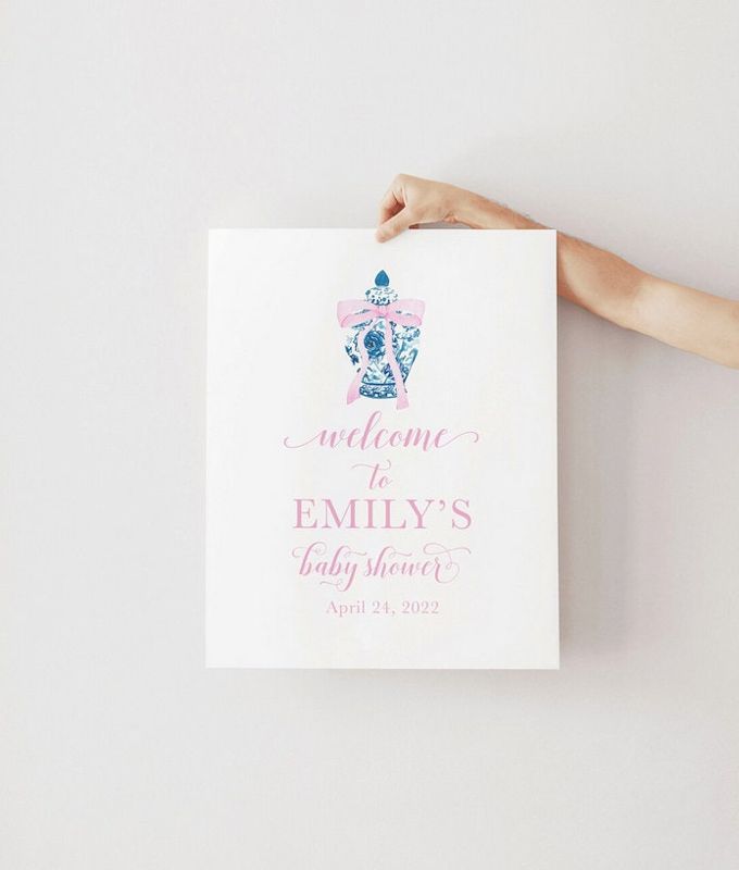 Printed Welcome Sign Poster 18x24 Ginger Jar with Bow, Baby Shower, Bridal Shower, Baby Brunch, Bridal Brunch, Brunch for Baby, Watercolor (18x24")