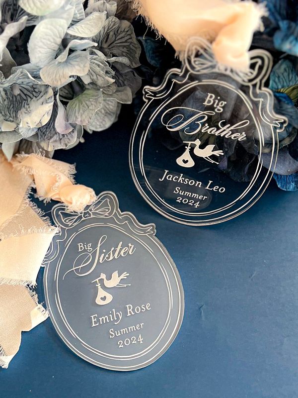 Big Sister/Brother Custom Christmas Ornament Bow Stork (Rold Gold Mirror | Big Brother)