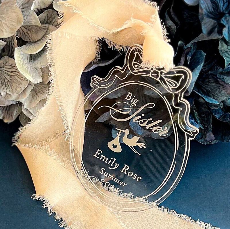Big Sister/Brother Custom Christmas Ornament Bow Stork (Rold Gold Mirror | Big Brother)