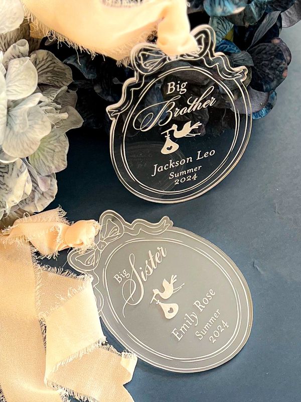 Big Sister/Brother Custom Christmas Ornament Bow Stork (Rold Gold Mirror | Big Brother)
